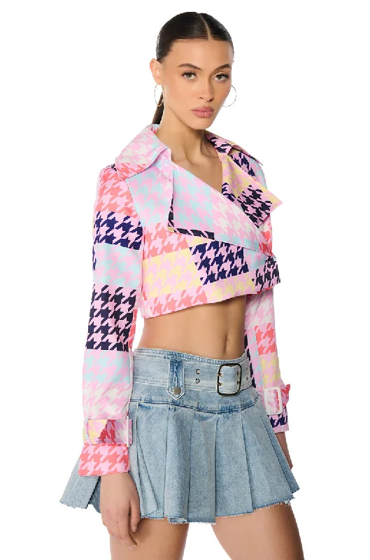 Limited Deals, Unlimited Savings!BLEEKER STREET HOUNDSTOOTH PRINT CROP BLAZER
