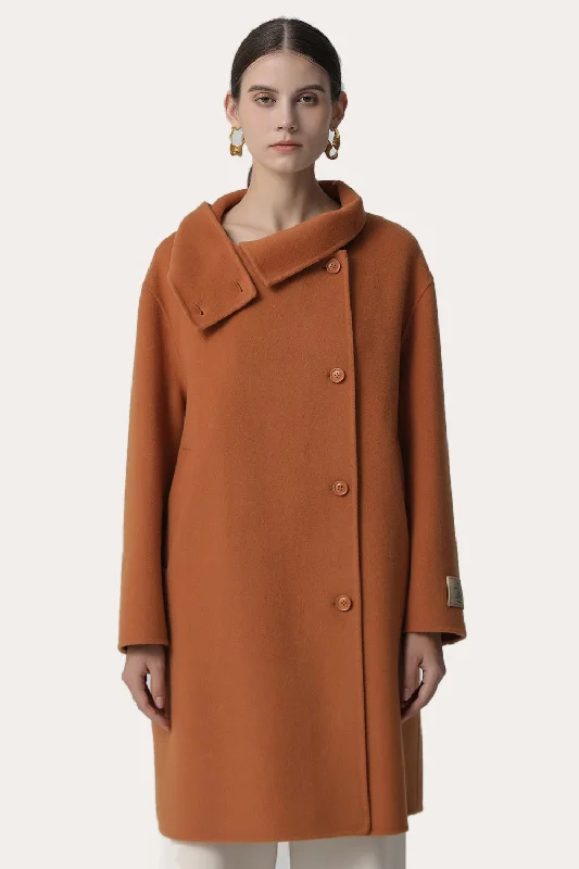 Hottest Discounts of the Year!Brown Asymmetrical Neck Long Oversized Wool Coat