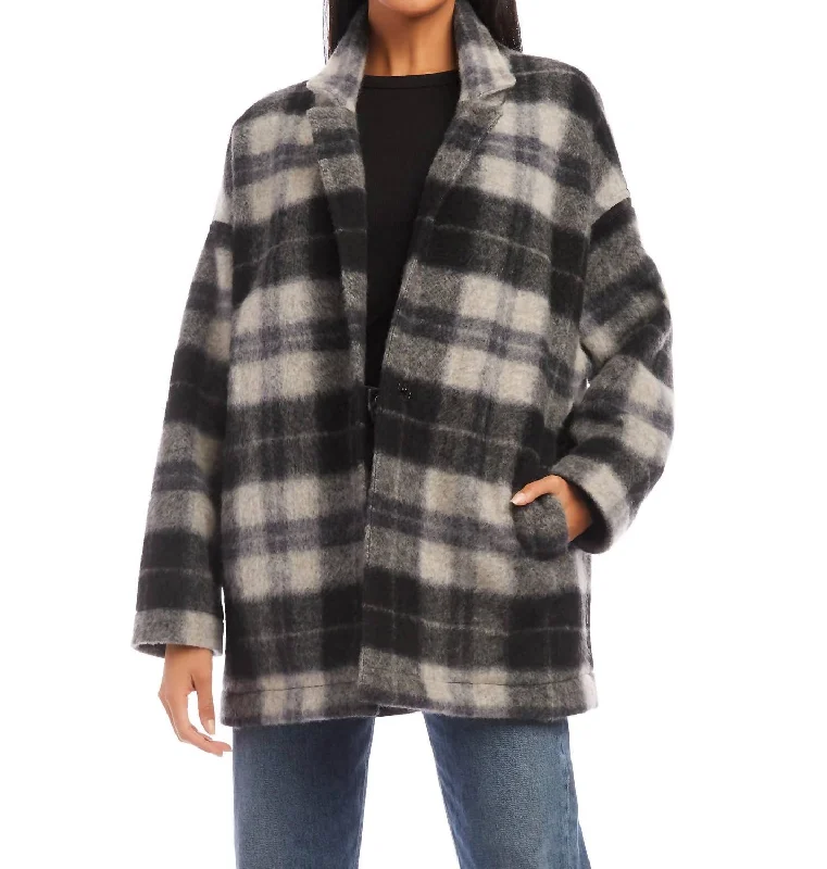 Hurry! While Supplies Last!Brushed Plaid Jacket In Smoke