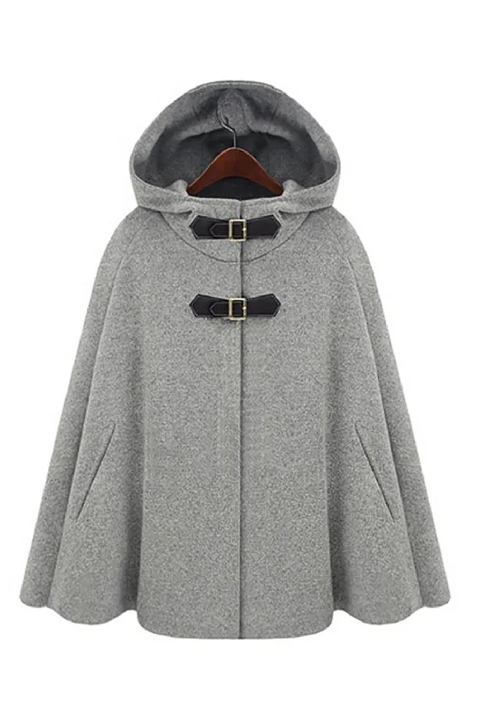 Savings You Can’t Ignore!Grey Hooded Buckled Women Cowl Coat