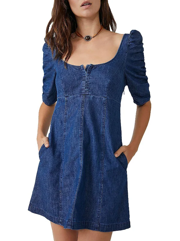 Massive Price Cuts!Cheyenne Womens Smocked Puff Sleeves Mini Dress