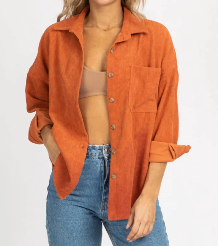 Your Shopping Wish, Our Discount Command!Corduroy Shirt Jacket In Rust
