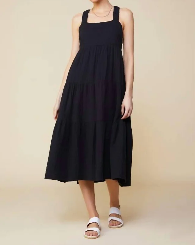 Crazy Discounts Inside!Cotton Cross Back Midi Dress In Black