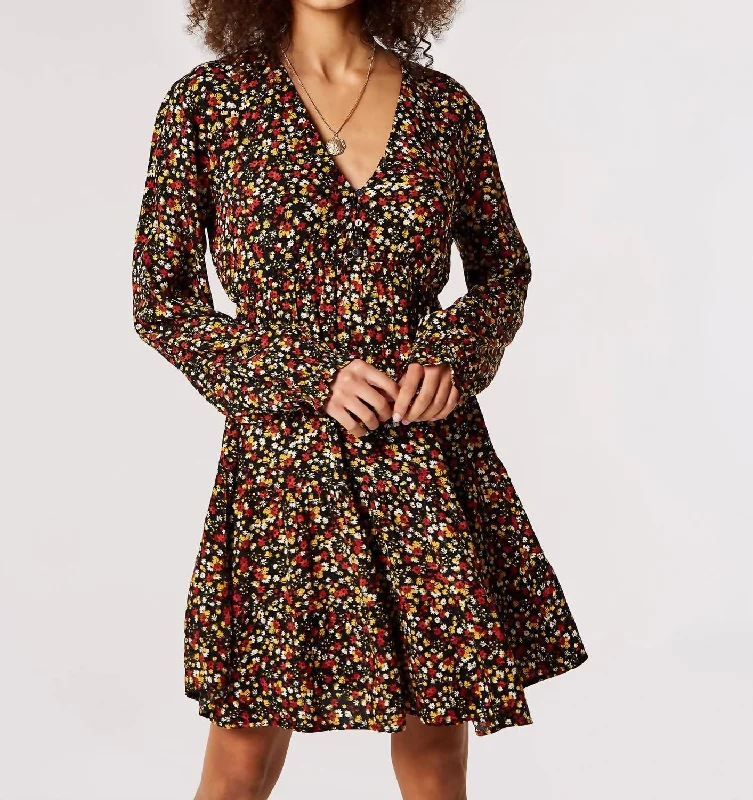 Shop Now and Save!Ditsy Tiered Mini Dress In Multicolor Black