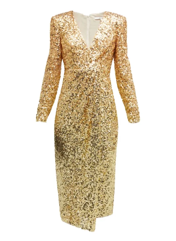 Seasonal Sale – Shop Now!Draped Sequin Midi Dress In Gold