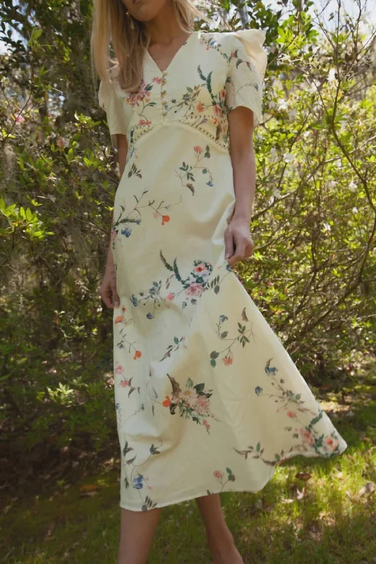 Time to Snag a Bargain!Elsie Linen Midi Dress In Ivory Floral