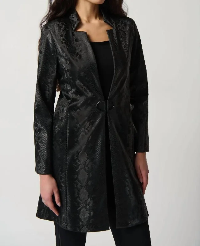 Get More, Spend Less – Shop Now!Faux Leather Snake Print A-Line Coat In Black