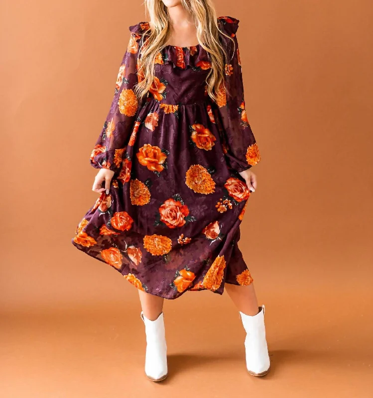 Save More with Every Purchase!Field Of Flowers Midi Dress In Wine