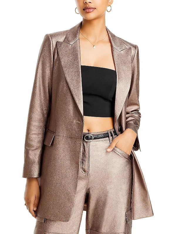 Must-Have Deals Inside!Flora Womens Metallic Notch Collar One-Button Blazer