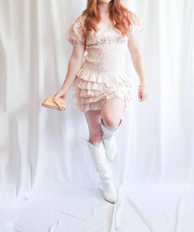 Shop Early, Save Big!Floral Long Smocked Waistband Mini Dress In Pink