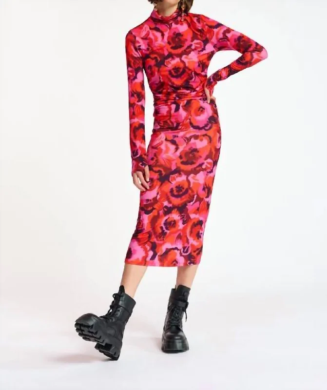 Enjoy Huge Discounts Now!Floral-Print Stretch Jersey Midi Dress In Pink/red