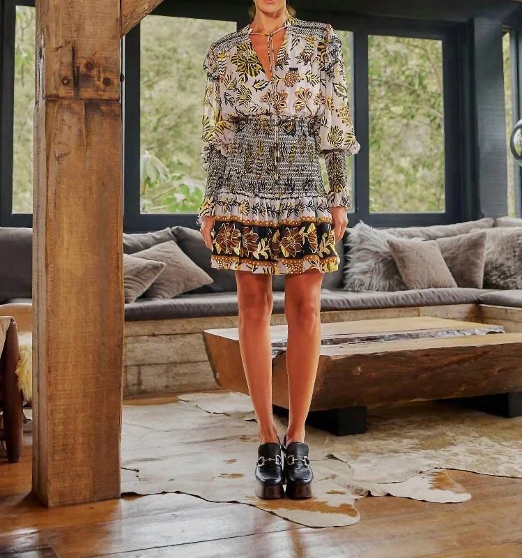 Save Up to 50% Off!Floral Tapestry Mini Dress In Silver Multi