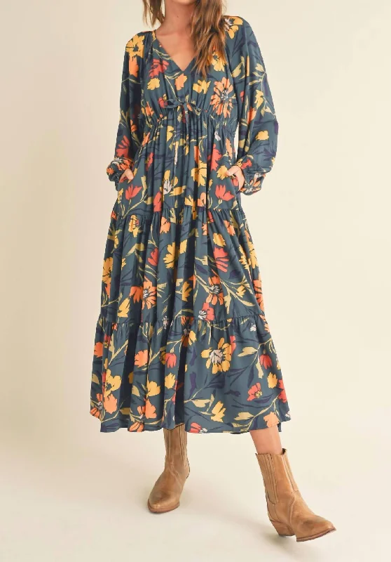 Flash Deals – Act Quickly!Floral Tiered Midi Dress In Multicolor
