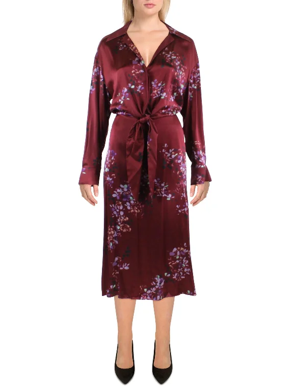 Snag the Best Prices Now!Forsynthia Womens Satin Shaped Collar Midi Dress