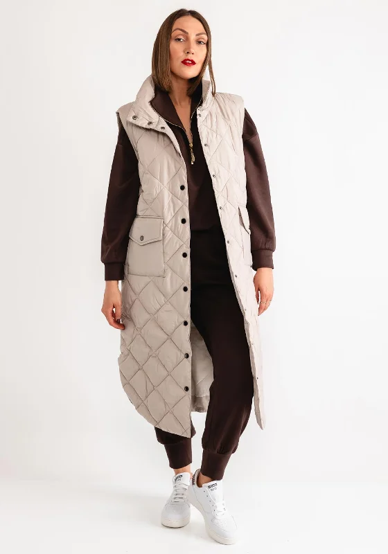 Get More for Less!Freequent Long Quilted Gilet, Taupe