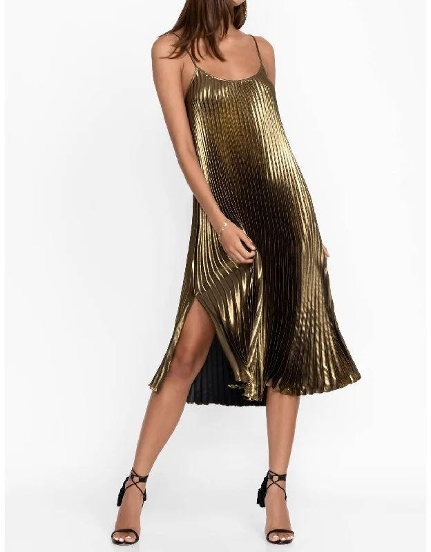 One Day Only – Huge Savings!Gold Gem Pleated Midi Dress