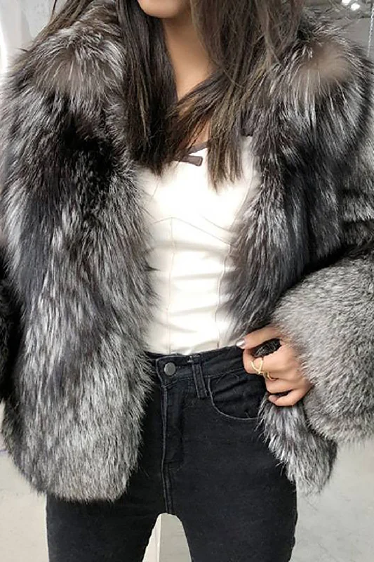 Your Best Deals Are Here!Grey Lapel Neck Shearling Cropped Faux Fur Coat
