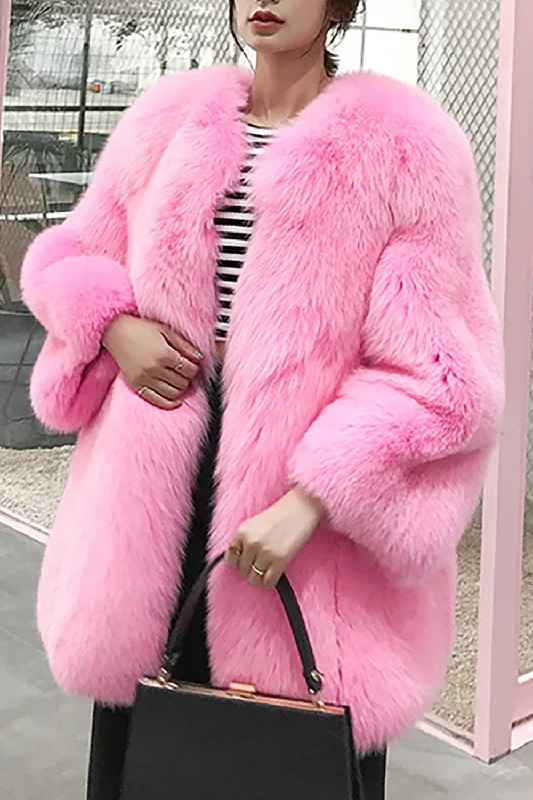 Shop Today, Save Tomorrow!Hot Pink Shawl Lapel Oversized Faux Fur Women Coat