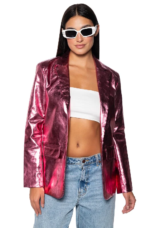 Find the Best Deals Here!IT WAS ALL A DREAM PINK METALLIC PU BLAZER