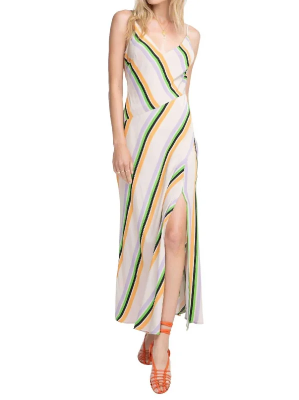Upgrade for Less!Jessi Striped Midi Dress In Taupe-Tangerine Stripe