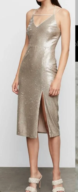 Crazy Discounts Inside!Jordyn V Neck Midi Dress In Gold