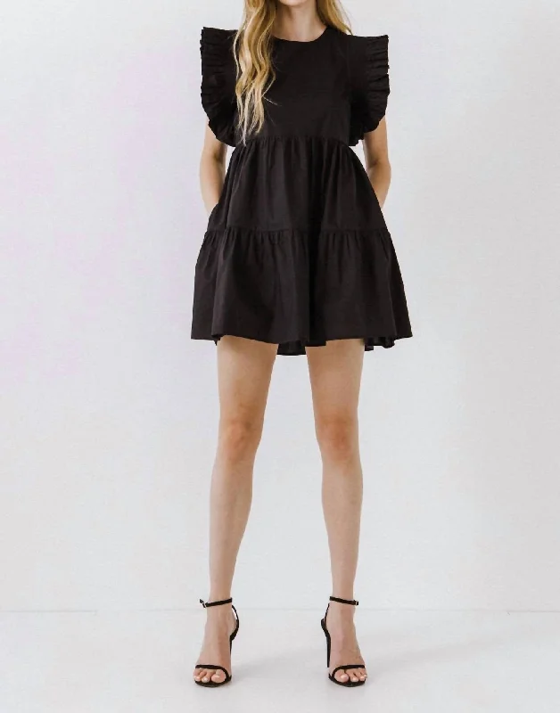 Massive Price Cuts!Lexie Ruffled Babydoll Mini Dress In Black