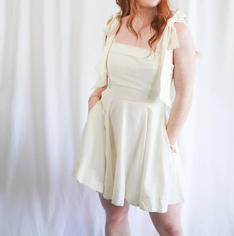 Exclusive Deals Just for You!Linen Shoulder Tie Mini Dress In White