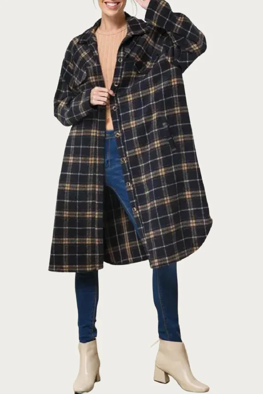 The Best Deals Won’t Wait!Long Checked Brushed Flannel Jacket In Black/taupe