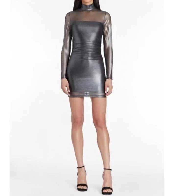 Shop More, Spend Less!Long Sleeve Dominque Mini Dress In Metalic Mesh