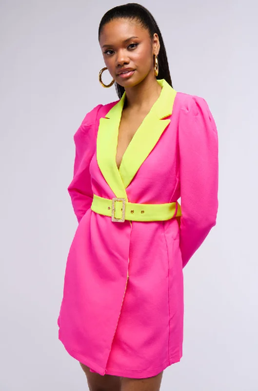 Score Huge Discounts Today!MAJOR THROWBACK NEON BLAZER DRESS