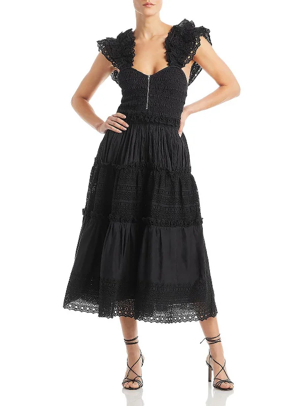 Limited Stock Available!Marley Womens Eyelet Flutter Sleeve Midi Dress