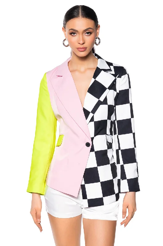 Find Your Perfect Deal Today!MET READY COLOR BLOCK BLAZER WITH CHECKERS
