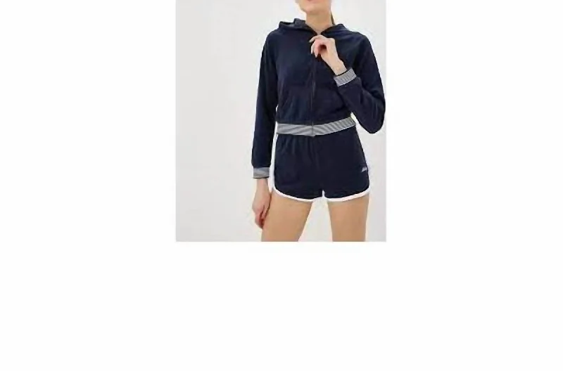 Best Deals Just for You!Micro Terry Striped Rib Hoody Jacket In Navy Blue