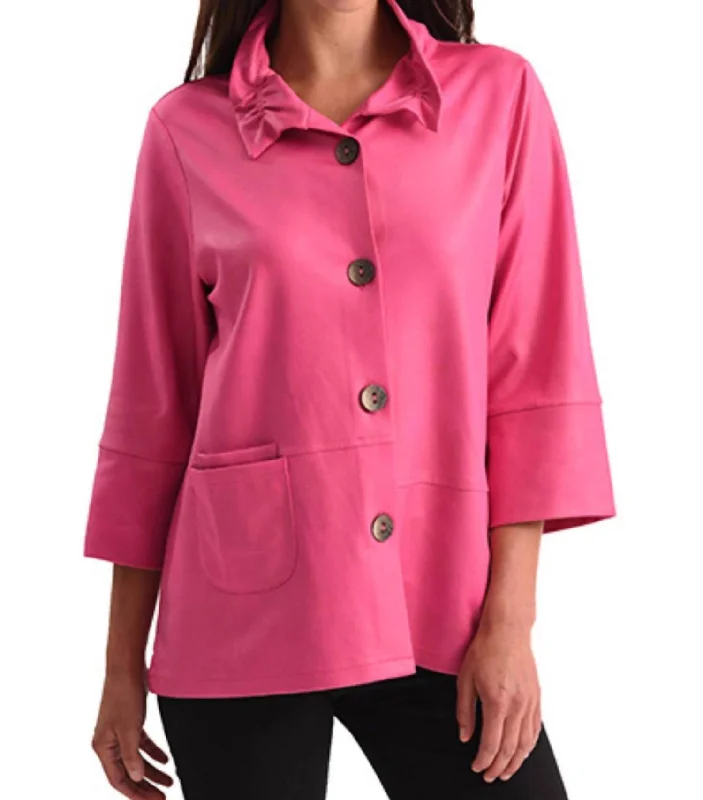 Incredible Savings Inside!Microfiber Leather Button Jacket In Raspberry