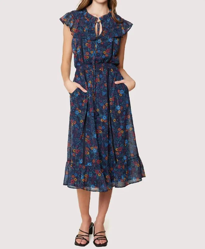 Save Like Never Before!Midnight Festival Midi Dress In Navy Floral