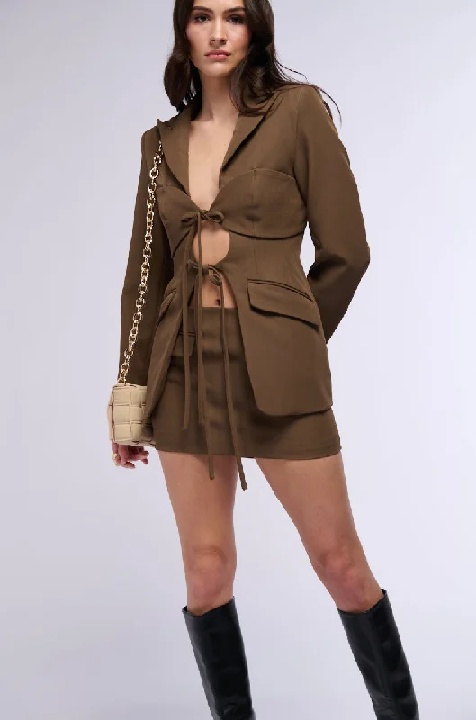 Shop More, Spend Less!MOCHA LUV TIE FRONT BLAZER