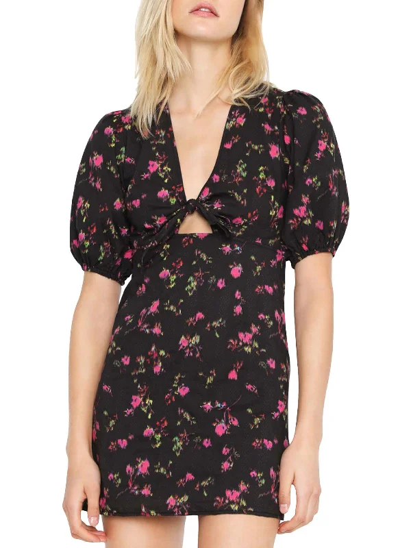 Get the Best for Less!Neon Ditsy Womens Puff Sleeve Cut-Out Mini Dress