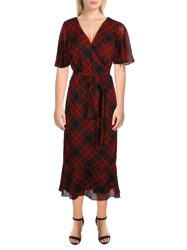 Grab Yours Before It’s Too Late!Oleander Womens Chiffon Plaid Midi Dress