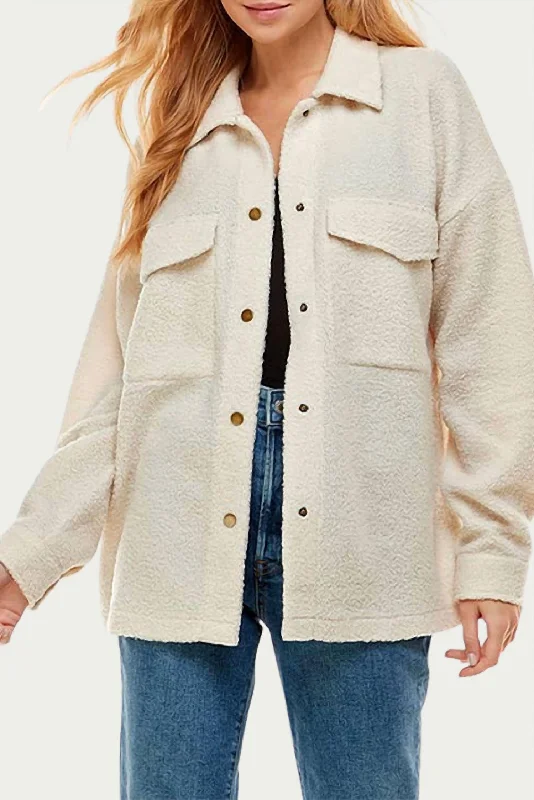 Limited Edition, Limited Price!Oversized Fleece Shirt Jacket In Ivory