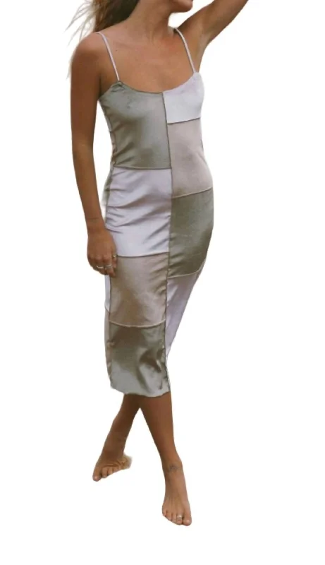 Limited Deals, Unlimited Savings!Patchwork Midi Dress In Champagne/khaki/blush