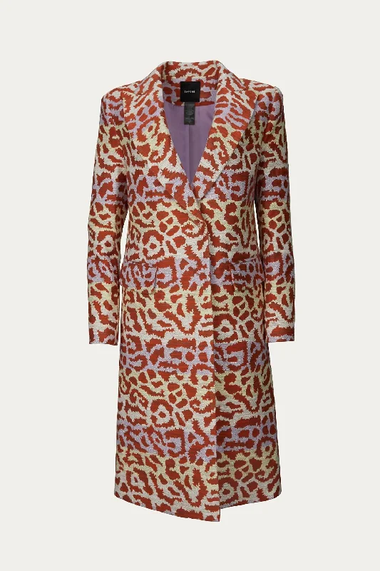 Best Price of the Season!Peaked Lapel Overcoat In Lavender/rust Leopard