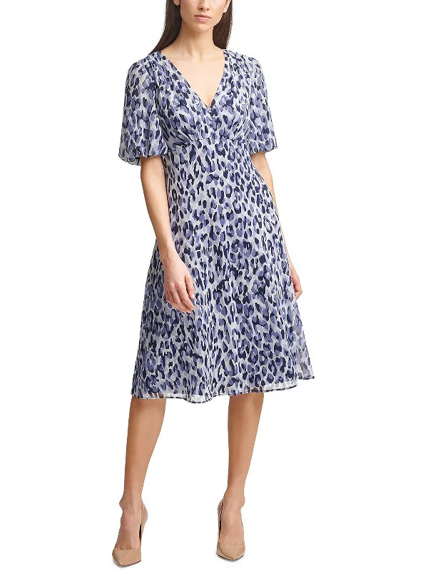 Get More for Less!Petites Womens Animal Print Above Knee Midi Dress
