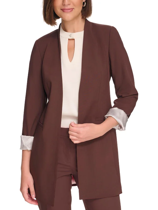New Discounts Just Dropped!Petites Womens Crepe Long Open-Front Blazer