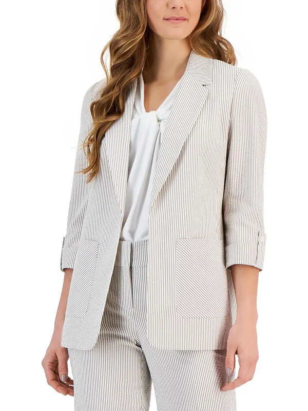 Limited Time Offer!Petites Womens Striped Polyester Open-Front Blazer