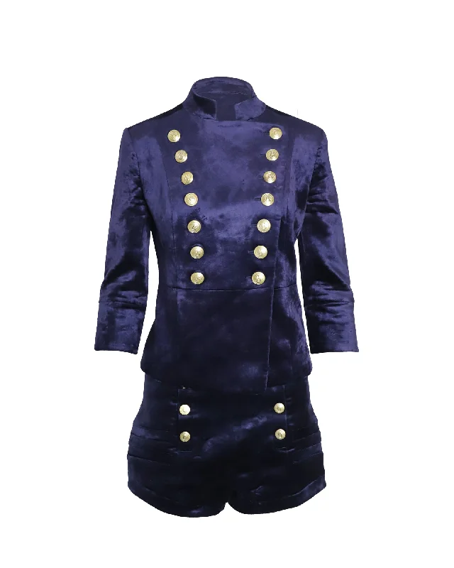 Best Deals Just for You!Pierre Balmain Military Blazer and Shorts Set in Blue Velvet Best Deals Just for You!Pierre Balmain Military Blazer and Shorts Set in Blue Velvet