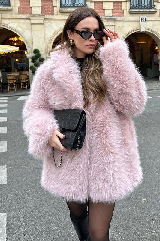 Save Money, Shop Happy!Pink Open Front Shearling Faux Fur Long Shaggy Coat