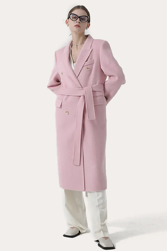Snag the Best Prices Now!Pink Peak Lapel Double Breasted Long Women Wool Coat