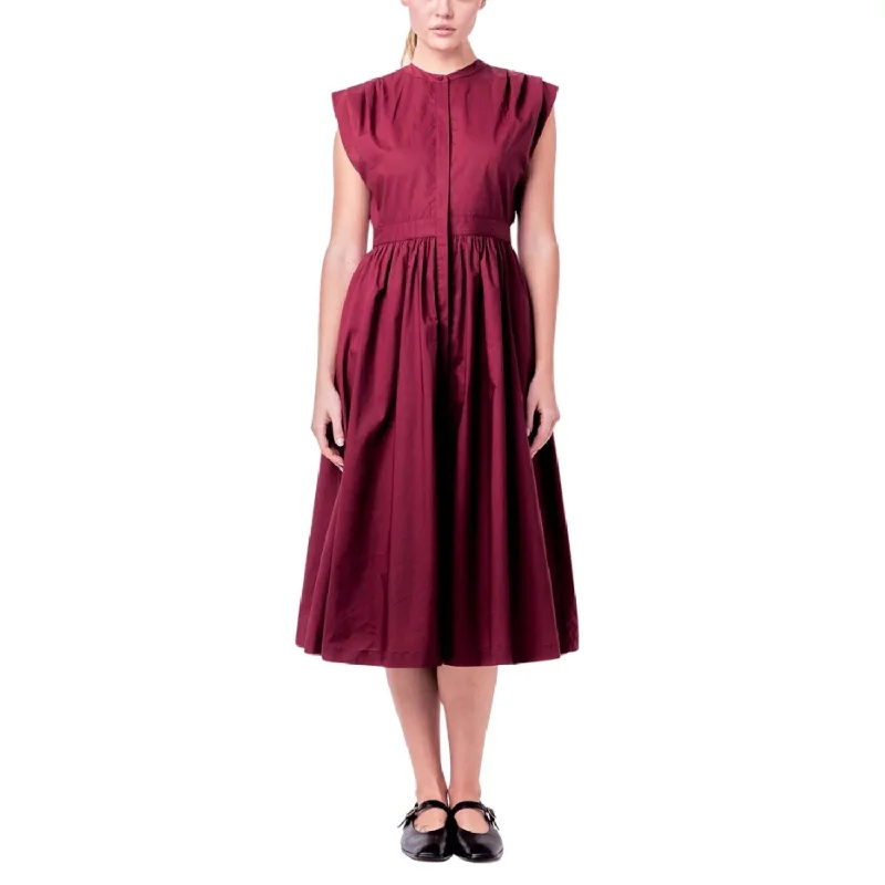 Special Discounts Inside!Pleated Shoulder Midi Dress In Burgundy