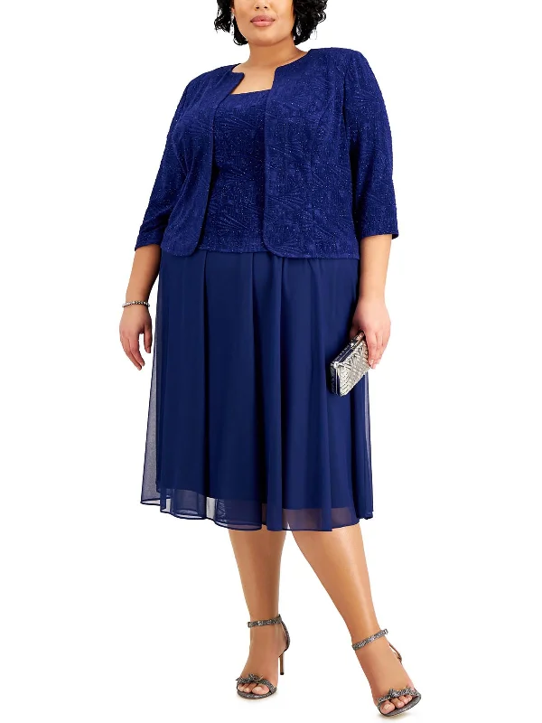 Mega Sale Happening Now!Plus Womens Knit Glitter Collarless Blazer