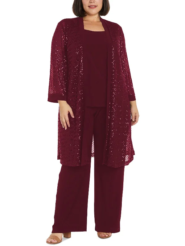 Shop Before It’s Gone!Plus Womens Sequined Open Front Duster Blazer